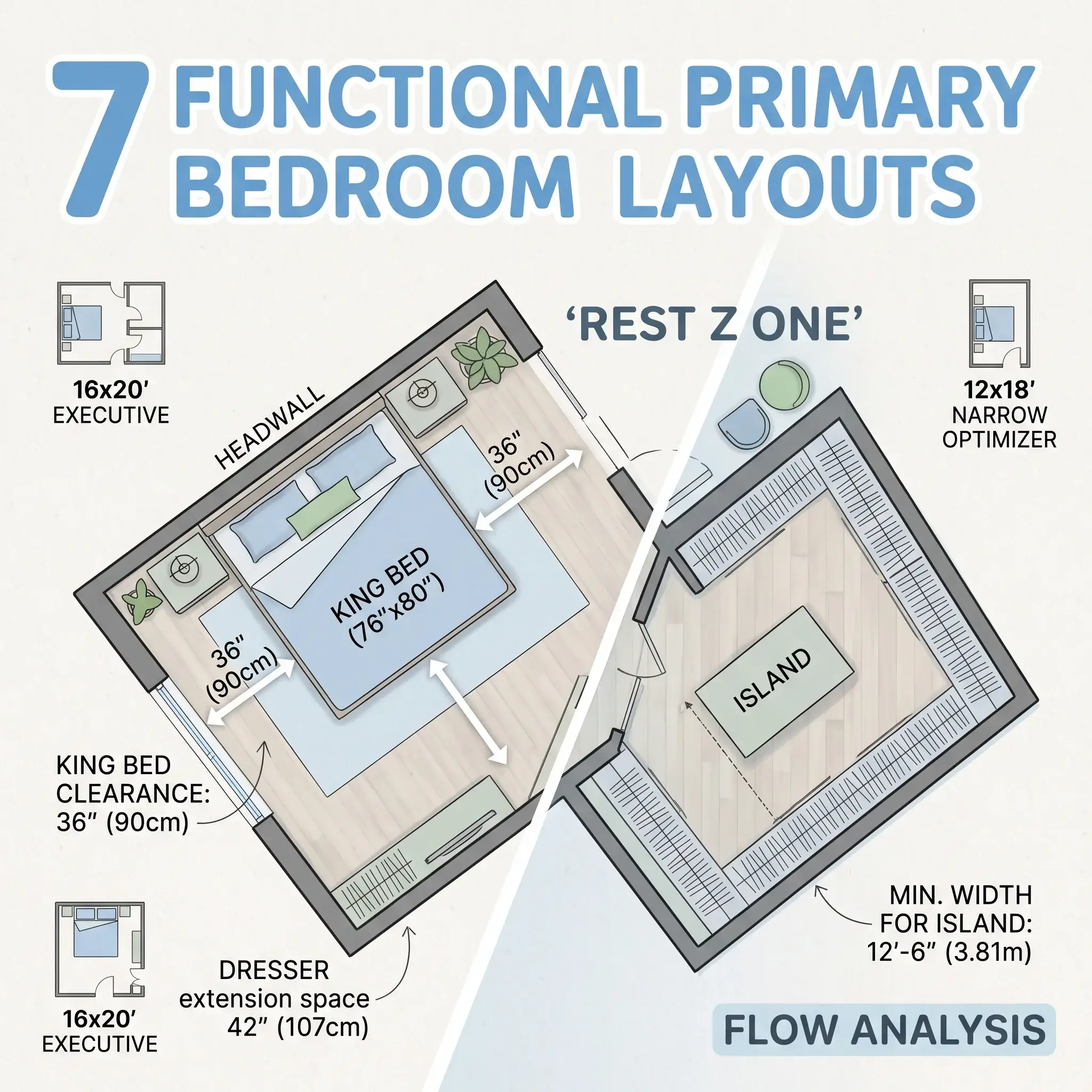 7 Practical Primary Bedroom Layouts Floor Plans and Clearances