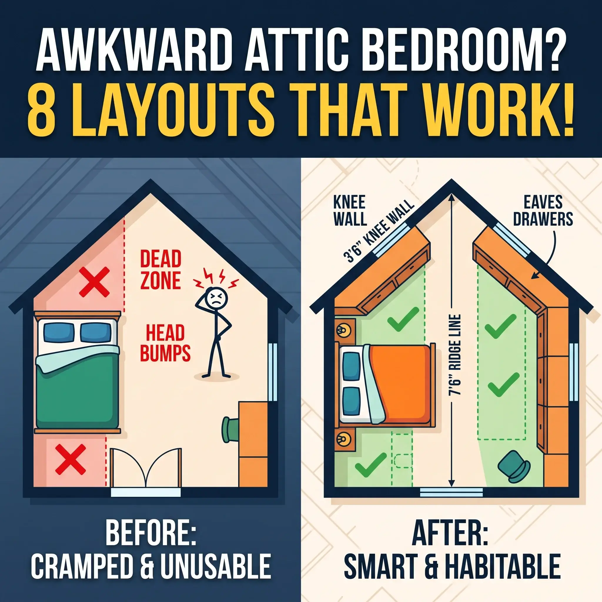 8 Workable Attic Bedroom Layouts (Floor Plans & Dimensions)