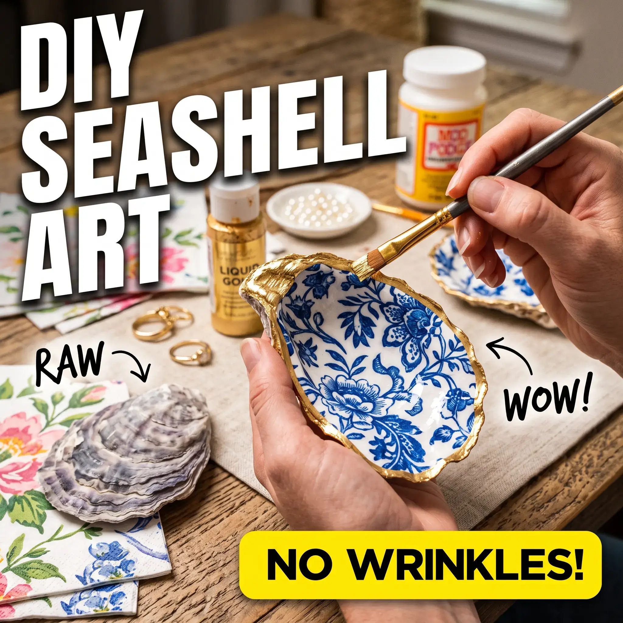 How to Make Napkin Decoupage Seashell Art Trinket Dishes, Wall Decor, and Keepsakes