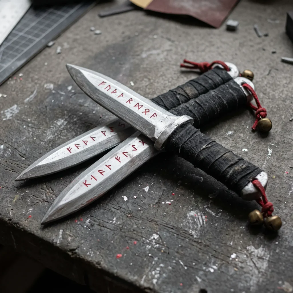 Handmade EVA foam demon hunter spirit dagger props painted metallic silver with black grip tape